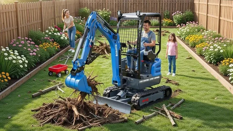 Mini-pelle Rippa R18 dans un jardin paysager